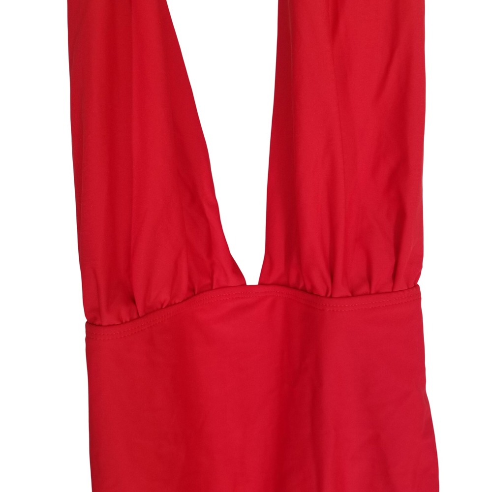 Retro Stage Red Halter One Piece Swimsuit Deep V Neck Pin Up XL NEW - Picture 6 of 10